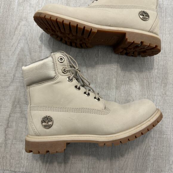Timberland Premium Waterproof Lace Up Ankle Boots Women's 7 Cream A2798 - Picture 2 of 12